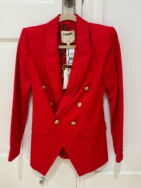 L'AGENCE Double-Breasted Red Blazer with Gold Buttons Size 0 NWT